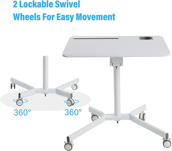 Lipo Mobile Sit Stand Desk - Height Adjustable Standing Laptop Desk Cart Rolling Couch Table on Wheels White Workstation with Gas Spring Riser for Home Office Classroom - Image 5
