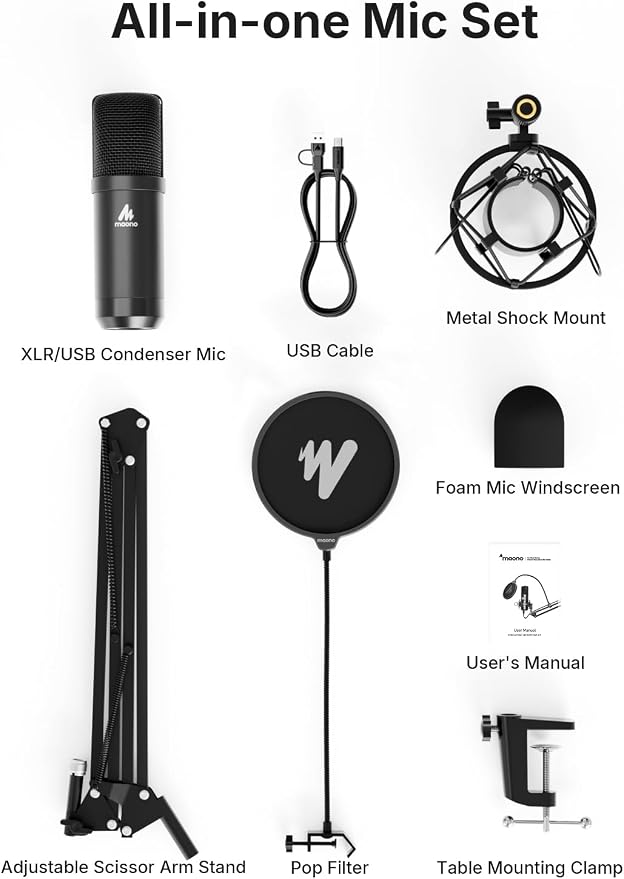 MAONO A04 Gen2 XLR/USB Condenser Microphone Kit for PC Podcast Recording | 192kHz/24Bit Plug & Play Computer Cardioid Metal Mic with Software, Pro Sound Chipset for Content Creation, Stream, YouTube - Image 9