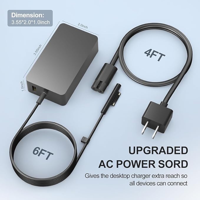 65W Surface Pro Laptop Charger for Microsoft Surface Pro 11,10, 9, 8, 7+, 7, 6, 5 Surface Laptop 5 Studio 4 Go 3 2, Surface Book 3 2 1, Surface Go Tablet, Support 36W, 44W - Image 5