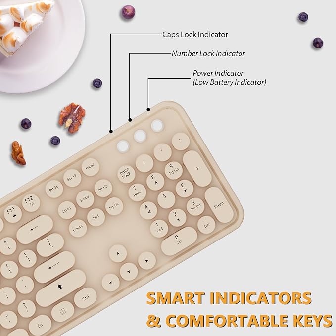 Cute Colorful Wireless Keyboard and Mouse Combo | 104 Keys Typewriter Retro Round Keycaps Keyboard for PC Laptop,Desktop,Windows, Home and Office Keyboards, - Image 3