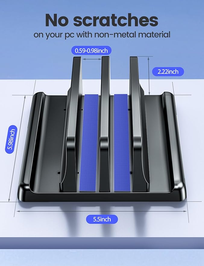 Vaydeer Vertical Laptop Stand for Desk,Dual Slots Plastic Laptop Holder with Space Saving 4-in-1 Design,Adjustable Laptop Organizer Storage Supports for MacBook,Mac,HP,Dell,Microsoft Surface,Lenovo - Image 5