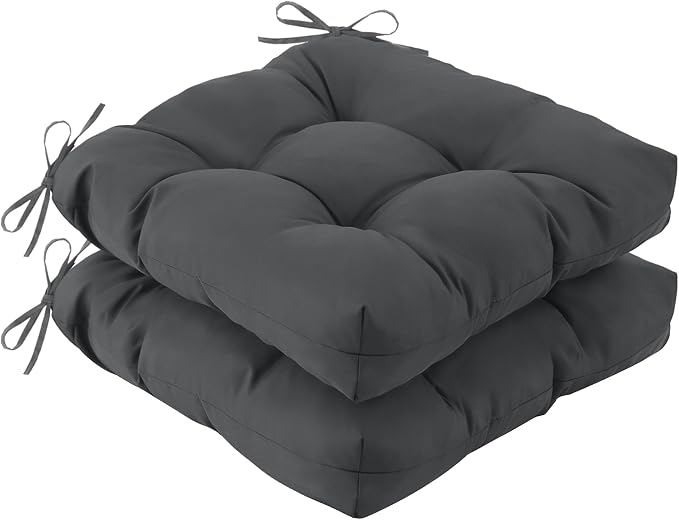 IASEAHK Outdoor Chair Cushions Set of 2, 19" x 19" x 5", Waterproof Outdoor Seat Cushions for Patio Furniture, Fade-Resistant Patio Chair Cushion, Dining Wicker Chair Pads for Porch Garden, Dark Grey by IASEAHK