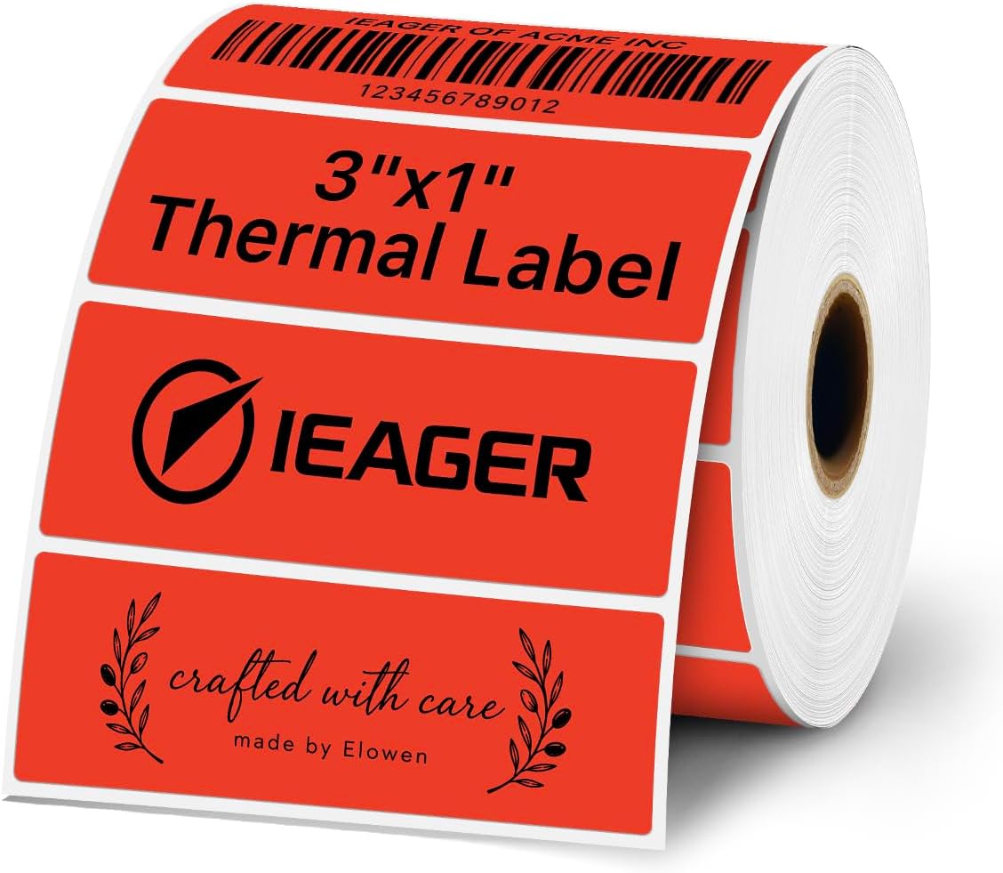 iEager 3x1 Inch Thermal Labels, Red Durable Thermal Printer Stickers by iEager