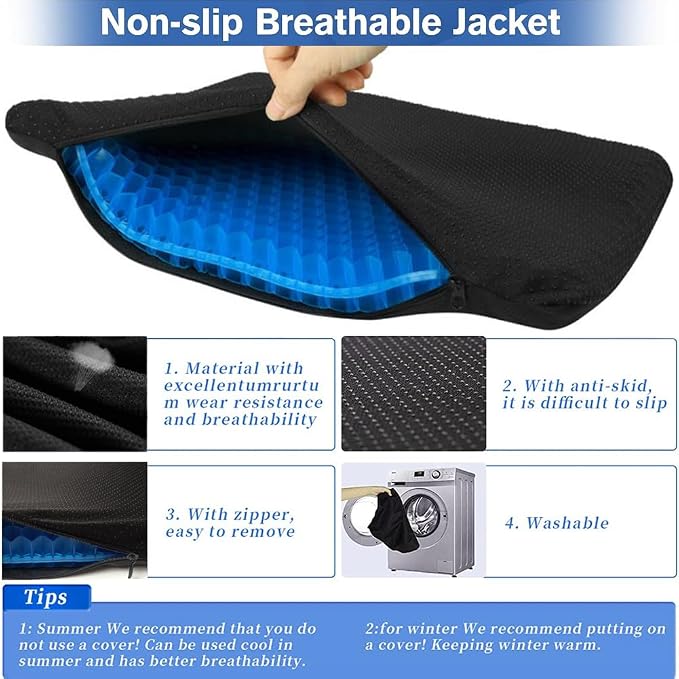 Gel Seat Cushion, Large Cooling Gel Cushion Breathable Honeycomb Chair Pads Gel Cushion with Non-Slip Cover for Home Office Chair Car Seat Wheelchair Absorbs Body Pressure Points, As Seen on TV - Image 5