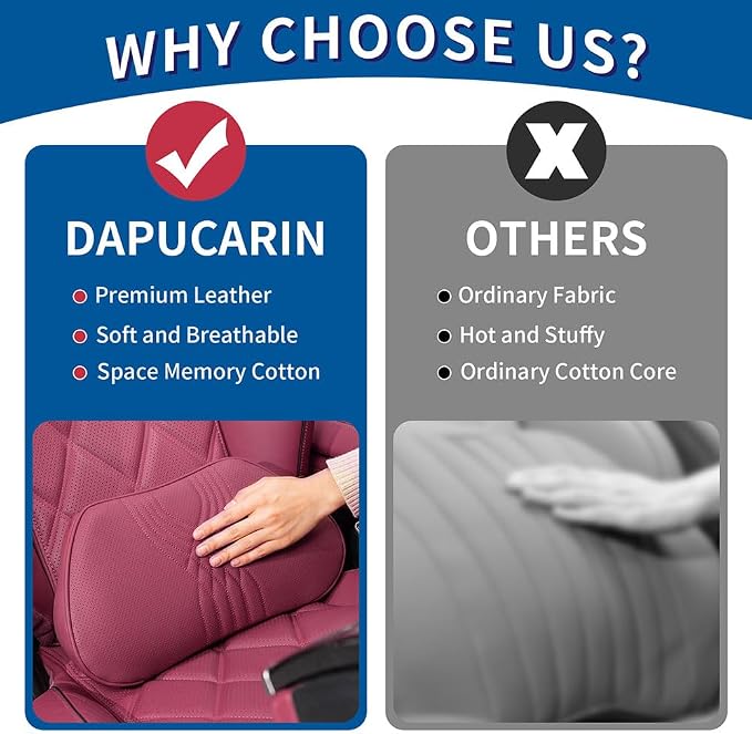 Lumbar Support Pillow for Driving Seat, Office Chair, Red, 1PC | Leather Lumbar Pillow Memory Foam Lower Back Cushion for Back Pain Relief Improve Posture, Ergonomic Back Rest Gaming Chair - Image 5