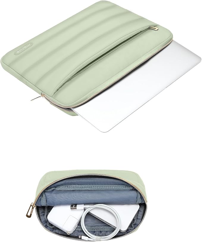 MOSISO Laptop Case 13.3 inch,13-13.3 inch Puffy Laptop Sleeve Carrying Case | Compatible with MacBook Neo/Air 13.6/Pro 13/14, HP Dell ASUS Lenovo, Polyester Horizontal Bag with Small Case, Sage Green - Image 3