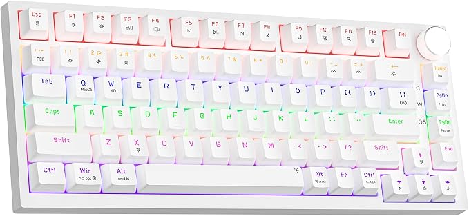 Newmen GM326 Mechanical Keyboard,75% Percent Gaming Keyboard,Wired Keyboard | Mechanical Keyboard,75% Percent Gaming Keyboard,Wired,Backlit,Hot Swappable,Compact,Mini,White,PC Keyboards,Knob,Red Switch by NEWMEN