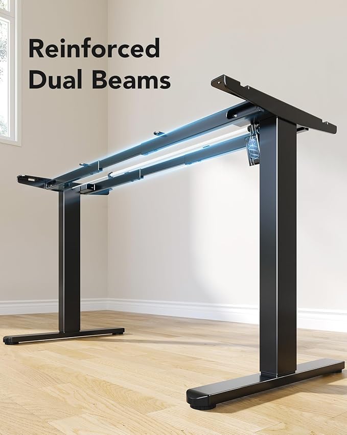 HUANUO Electric Standing Desk Frame with Double Crossbeam,Black Frame Only | Fits Max 35.4″ x 86.6″ Tops,Brushless Motor,220 lbs Capacity,4 Memory Heights,30% Thicker Legs,quiet operation - Image 6