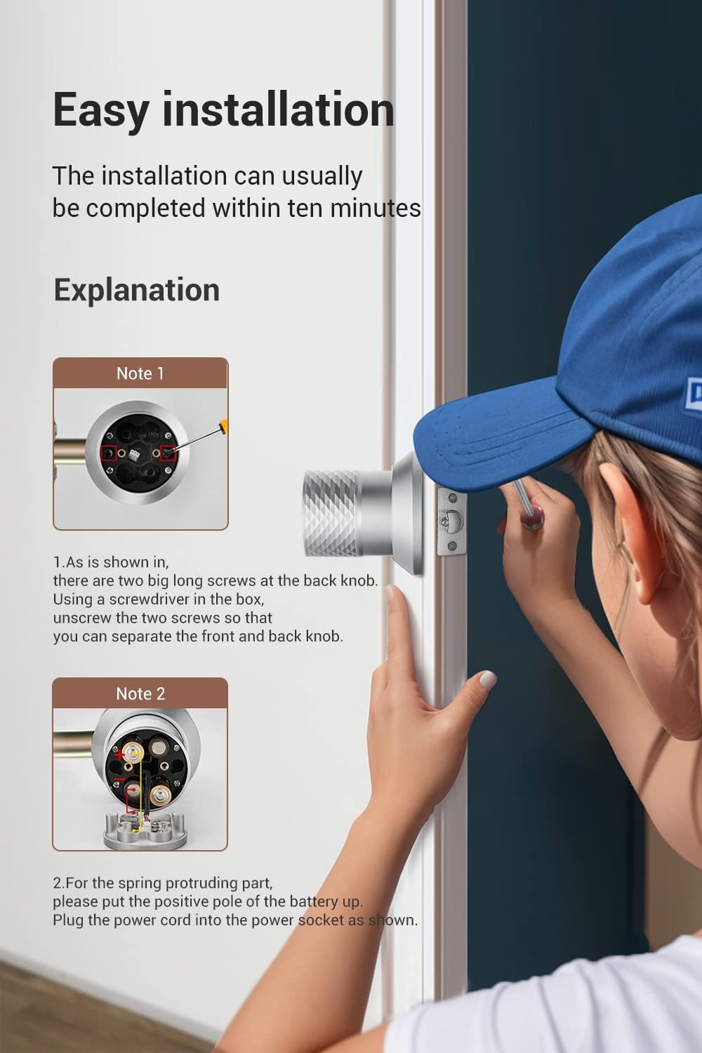 Buoan Big Fingerprint Smart Door Knob, Keyless Entry Door Lock with Keypad - Image 5