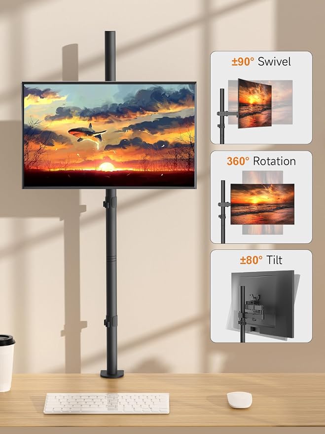 Monitor Mount Single Fully Adjustable Arm Monitor Arm Fits One Screen 13-32 inch 22lbs for Computer Screen 13 15 17 19 20 22 23 24 26 27 30 32 inch VESA 75 100 (MD71221) - Image 3