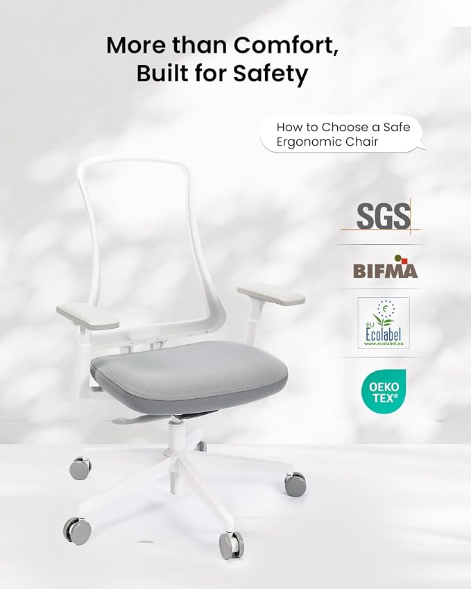 ProtoArc Flexer Ergonomic Office Chair for Women, White | Foam Sliding Seat, Airflow Mesh Back, Hair-proof Casters, Easy Assembly, Fits 5'1"-6'0", Sleek Minimalist, for Small Spaces - Image 9