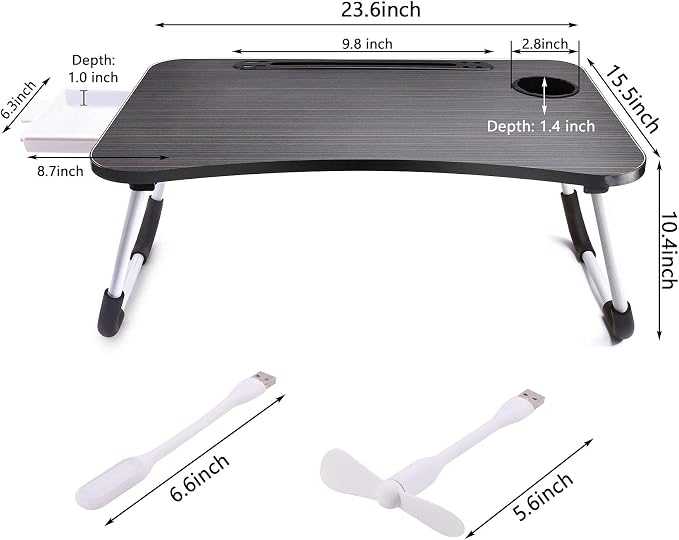 Slendor Bed Desk for Laptop and Writing with Storage, Cup Holder, Light | Fan, Pen Holder,Tablet Holder,Foldable, for Bed, Couch, Floor, Portable,Black - Image 6