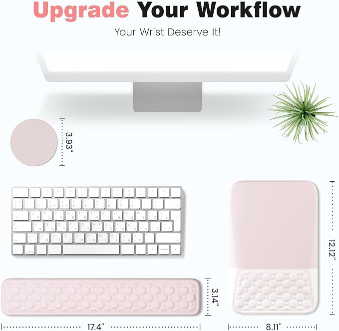 Ospelelf Ergonomic Mouse Pad and Keyboard Wrist Rest, Typing Wrist Pad with Support, Desk Mousepad Set for Office, Pink - Image 3