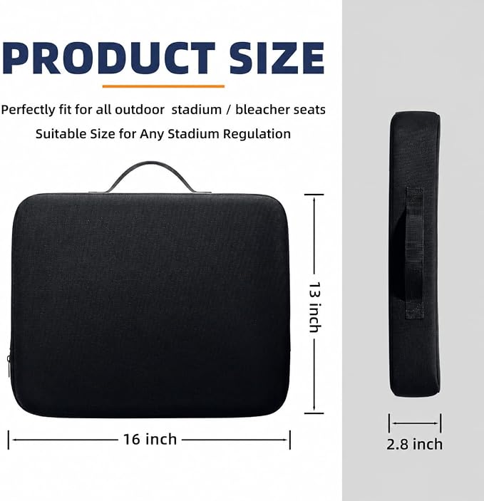 Extra Thick Stadium Seat Cushion - Bleacher Seat Cushion, Stadium Cushion | Waterproof, 2.8" Bleacher Cushions for Adults, Lightweight Stadium Seat Pad, 2-Pack Black Portable Seat Cushion with Handle - Image 9