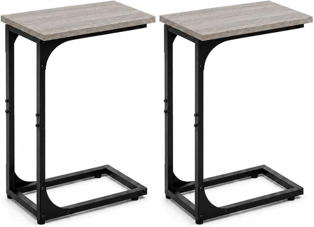TEMI C Shaped End Table for Couch, Set of 2 Small Side Table for Sofa, TV Tray for Eating or Laptop, Accent Desk for Chair, Space Saving for Living Room Bedroom, Greige by TEMI