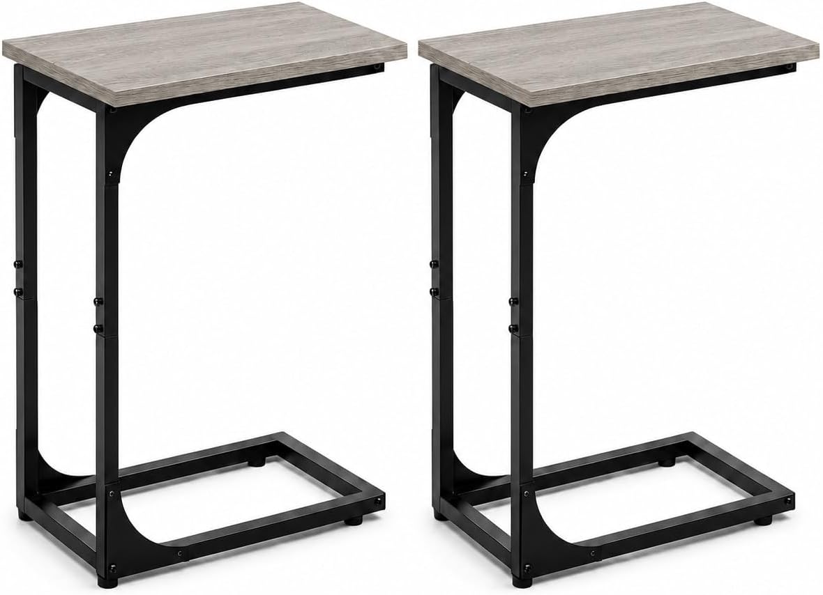 TEMI C Shaped End Table for Couch, Set of 2 Small Side Table for Sofa, TV Tray for Eating or Laptop, Accent Desk for Chair, Space Saving for Living Room Bedroom, Greige by TEMI