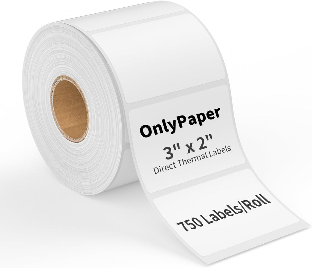3x2 Thermal Labels, 750 Sheets/1 Roll, White Thermal Printer Stickers by OnlyPaper