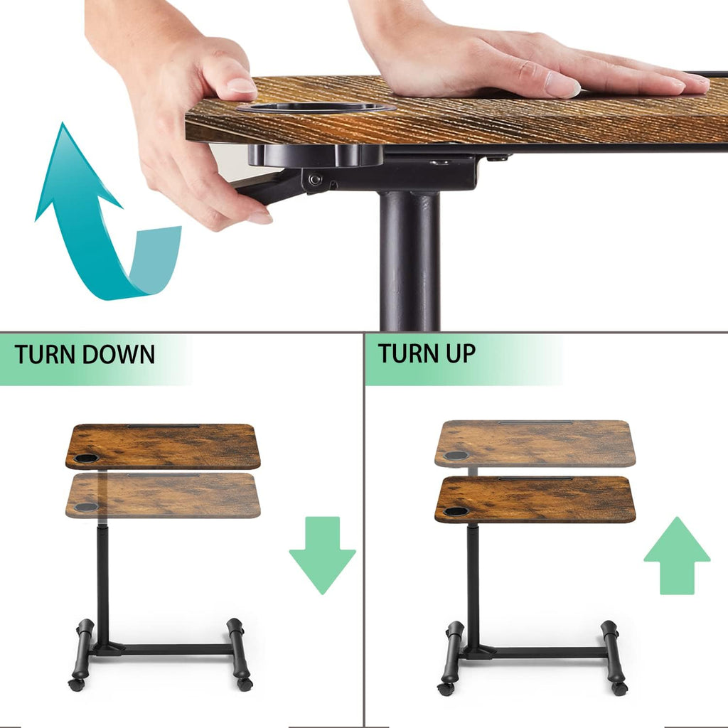 ETHU Overbed Table with Wheels, Height Adjustable 27.5-34.25", Walnut - Image 4