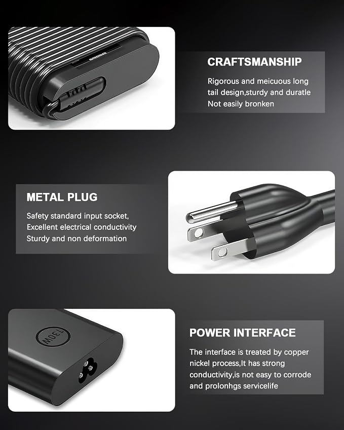 130W USB C Laptop Charger Compatible with Dell Precision 5570 5560 5550 5530 5760 5750 3560 Latitude 7410 7310 7210 9410 9510 5420 5520 5510 XPS 15 17 2in1 9575 9500 9700 Power Cord - Image 4