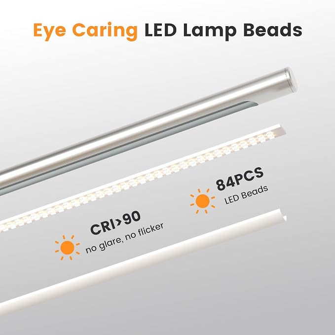 Silver LED Desk Lamp, 16" Dimmable Metal Desk Light with Base, 15W 1200LM, Adapter Included, Color & Brightness Adjustable, Modern Tall Table Lamp for Home Office Reading Study Task Laptop - Image 5