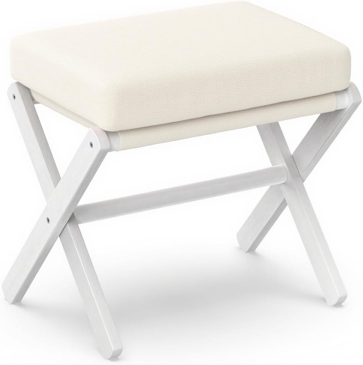 Foldable Foot Stool Ottoman, Modern Foot Rest with Bamboo X Legs & Thick Foam Cushion, Folding Foot Stools Small Padded for Bedroom Living Room, Footstool for Chair Couch (White - White) by BAMBOOHOMIE