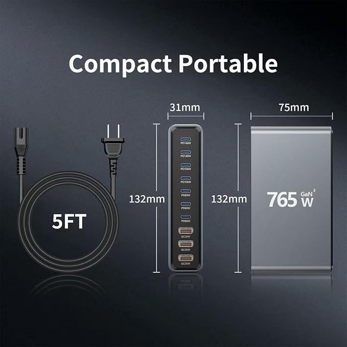 765W 10-Port GaN 3 Desktop Charging Station for Phones, Tablets, Laptops, Smartwatches & Earphones - Home, Office & Travel Compatible - Image 2