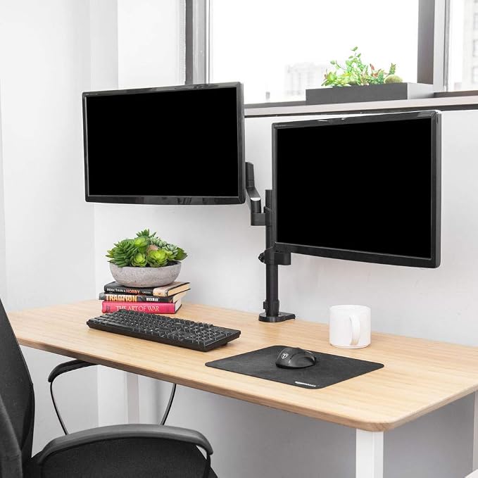 TechOrbits Triple/Double/Single Monitor Mount Stand - Computer Screen Desk Gas Spring Arm (Dual Monitor - Black) - Image 4