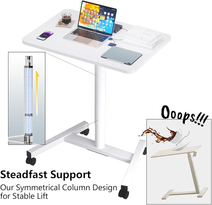 28-Inch Mobile Standing Desk, Computer Workstations with Cup Holder, Portable Standing Desk with Lockable Wheels, Rolling Table for Home Office Classroom Hospital (White) - Image 8