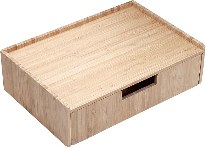 Charging Station Stand Combo with Bamboo Drawer; Extra Storage for Smartphones, Tablets, Laptops & Organizer for Office Supplies and Stationary Items - Image 4