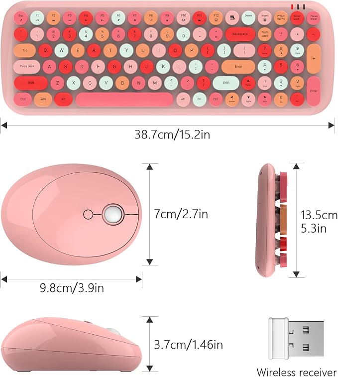 MOFII Wireless Keyboard and Mouse Combo, 2.4GHz Retro Typewriter Keyboard and Cute Mouse for Computer PC Desktops Laptop Windows(Pink Mix) - Image 6