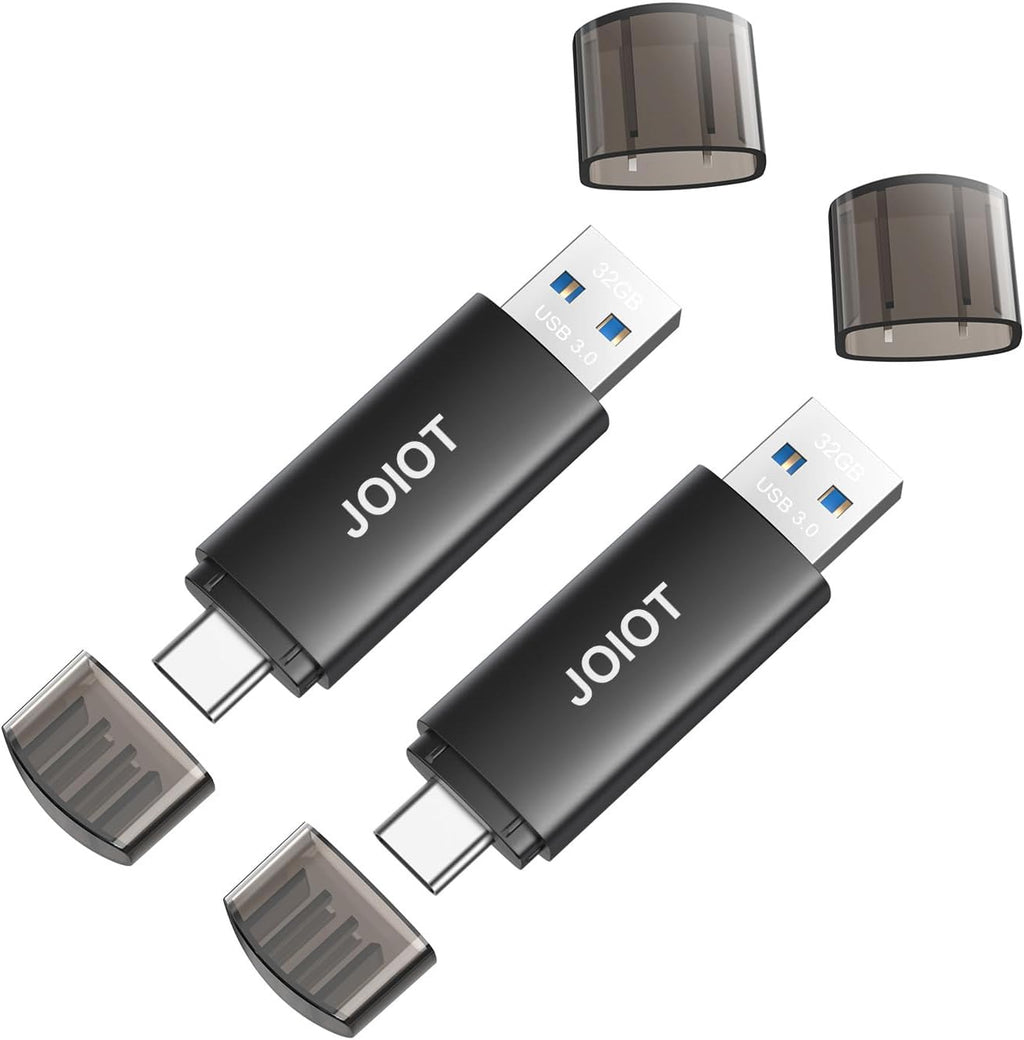 32GB USB C Flash Drive Dual USB 3.0 Flash Drive Type C + USB A Portable Type-C Flash Drive 2-in-1 USB-C Thumb Drive for Smartphone Tablet Computer Mac iPhone 15 Black(2 Pack) by JOIOT