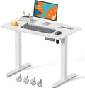 JOY worker Electric Glass Standing Desk, 35" Small Drafting Table on Wheels | 35" x 20" White Height Adjustable Desk with Memory Controller, Rolling Sit Stand Computer Workstation for Drawing Walking Pad by JOYworker