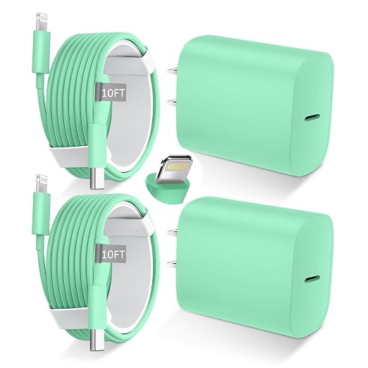 Phone 14 13 12 11 Fast Charger,10FT Long Phone Chargers Fast Charging Lightning Cable with 20W USB C Charger Block for Phone 14/14 Pro Max/13/13 Pro Max/12/12 Pro Max/11/11Pro/XS/Max/XR/X,Pad,Green by DiHines