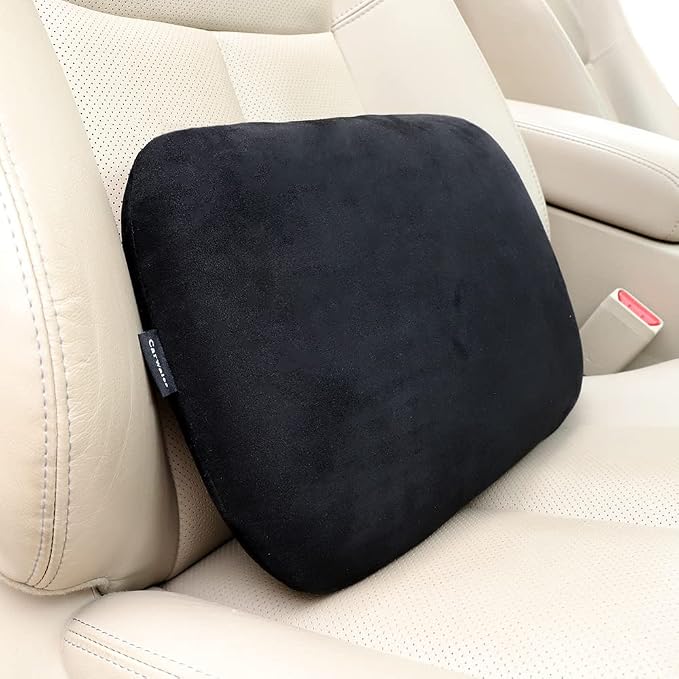 Lower Back Automotive Lumbar Support Pillow for Car Recliner Cushion Black | Soft Latex Memory Foam Suede, Home Office Chair Desk Accessories, Thin Waist Pain Relief, Driving Seat Relax, Ergonomic - Image 9