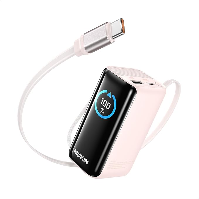 MOKiN Portable Charger with Built-in Retractable USB-C Cable, 45W Fast Charging 10000mAh Power Bank, Compact Travel Battery Pack for iPhone 17/16, Samsung Galaxy, iPad, Pixel and More by MOKiN