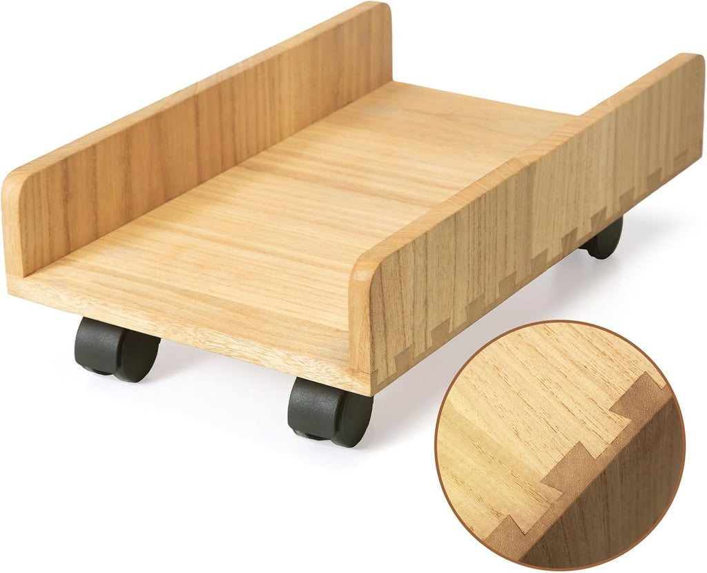 KIRIGEN Wood Computer Tower Stand with Wheels, Rolling PC Cart, Natural by KIRIGEN