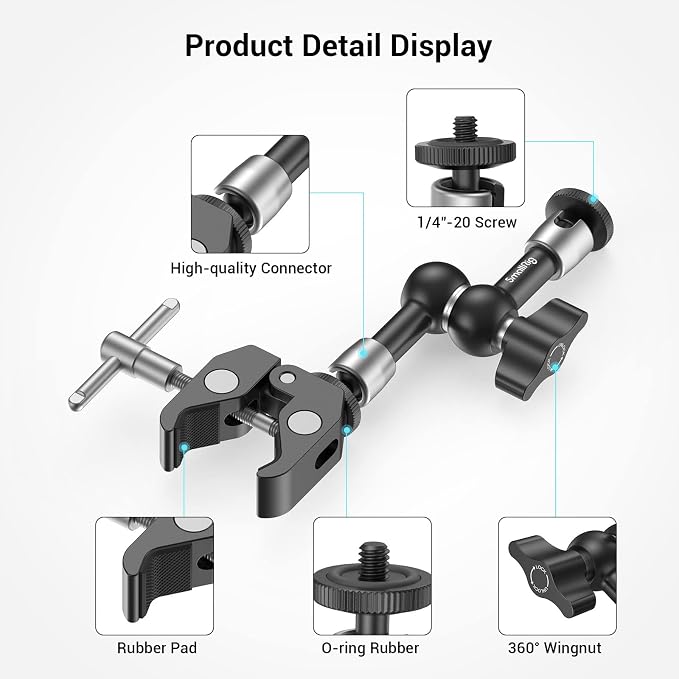 SMALLRIG Super Clamp w/ 1/4" and 3/8" Thread and 5.8 Inches Adjustable Friction Power Articulating Magic Arm with 1/4" Thread Screw for LCD Monitor/LED Lights - KBUM2730 - Image 2
