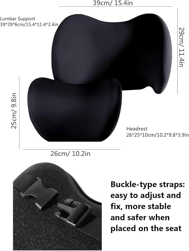 Car Headrest & Lumbar Support Cushion Ergonomic Car Seat Neck Back Rest Pillows Orthopedic Memory Foam Head Rest and Lower Lumbar Support Pillow Set Backrest Driving Seat Office Chair Support (Grey) - Image 6