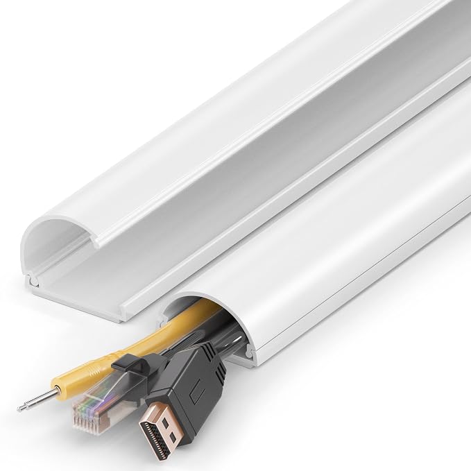 ZhiYo 34in Cord Hider for 2-4 Wall-Mounted TV Wires, 1.4" W x 0.7" H, White | Split-Hinge Design for Easy Installation, Half-Round Glazed Finish Ideal for Wall/Baseboard, Self-Adhesive, 2 Pack (17" Each) by ZhiYo