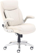 Amazon Basics Ergonomic Executive Office Desk Chair with Lumbar Support, Flip-up Armrests, Adjustable Height, Cream Leather by AmazonBasics