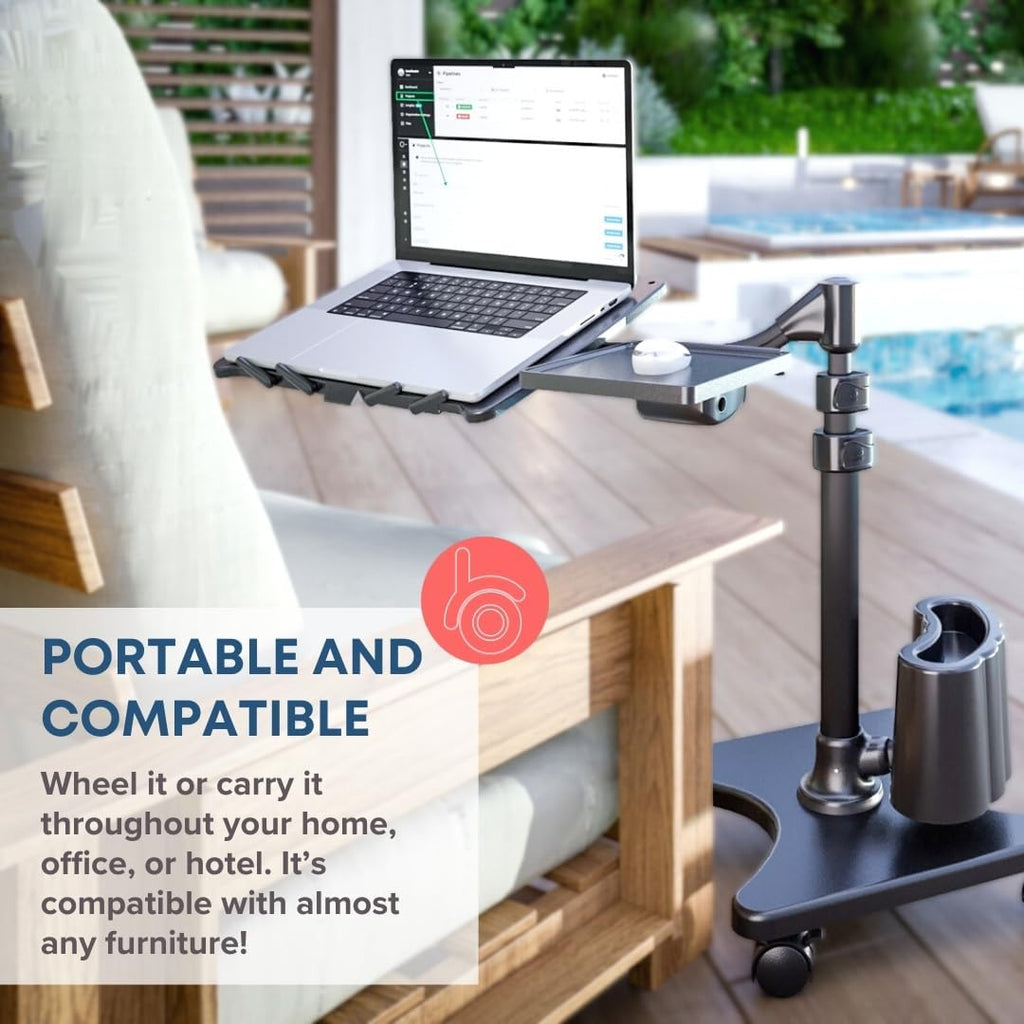 LEVO G2 Deluxe Rolling Laptop Stand with Mouse Tray, Silver & White - Image 4