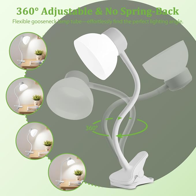 Desk Lamps for Home Office,Small LED Reading Lamp,5000K Eye-Care Desk Light | Clip On Desks Lamps for College Dorm, Kids Desk, Bed Headboard, Flexible Gooseneck, Compact Small Table Lamp - Image 2