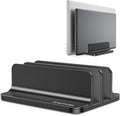 OMOTON Dual Vertical Desk Laptop Stand Holder, Fits MacBook Air/Pro, Black | Aluminum Laptop Storage Rack for Desk, Adjustable Dock for Up to 17.3 in. Gaming Laptop, Space-Saving Desk Organizer by OMOTON