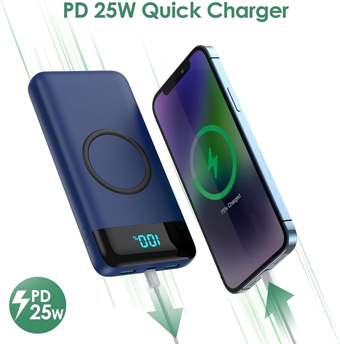 Wireless Portable Charger 30,800mAh,15W Wireless Charging USB C Power Bank,25W PD QC 4.0 Fast Charging 4 Outputs Travel Essentials Battery Pack Compatible with iPhone 17/16/15/14,Galaxy,Android-Blue - Image 3