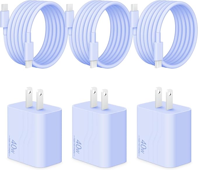 GUUSMART 40W iPhone 17/16/15 Charger Fast Charging 3 Pack Type C Chargers | USB C Charger Block for iPhone 17/16/15 Pro Max, 17/16/15 Plus, iPad Pro with Long 6 FT iPhone Charger USB C Cable-Purple - Image 8