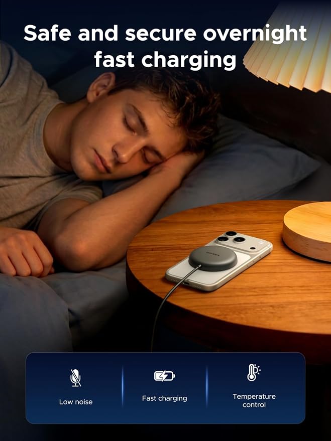 UGREEN Qi2.2 25W MagSafe-Compatible Wireless Charging Pad | Qi2.2 Certified, Fast Charging Pad for iPhone 12-17 Series and AirPods, 5FT Cable, Black, Adapter Not Included - Image 5