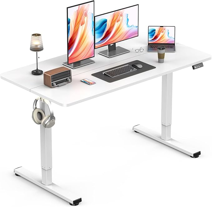 Electric Standing Desk, Gaming Desk, 48 x 24 Inch, White | Height Adjustable Computer Desk with Smart Controller, Sit and Stand Up Table for Home, Office, Work, Study, Writing by Zontera