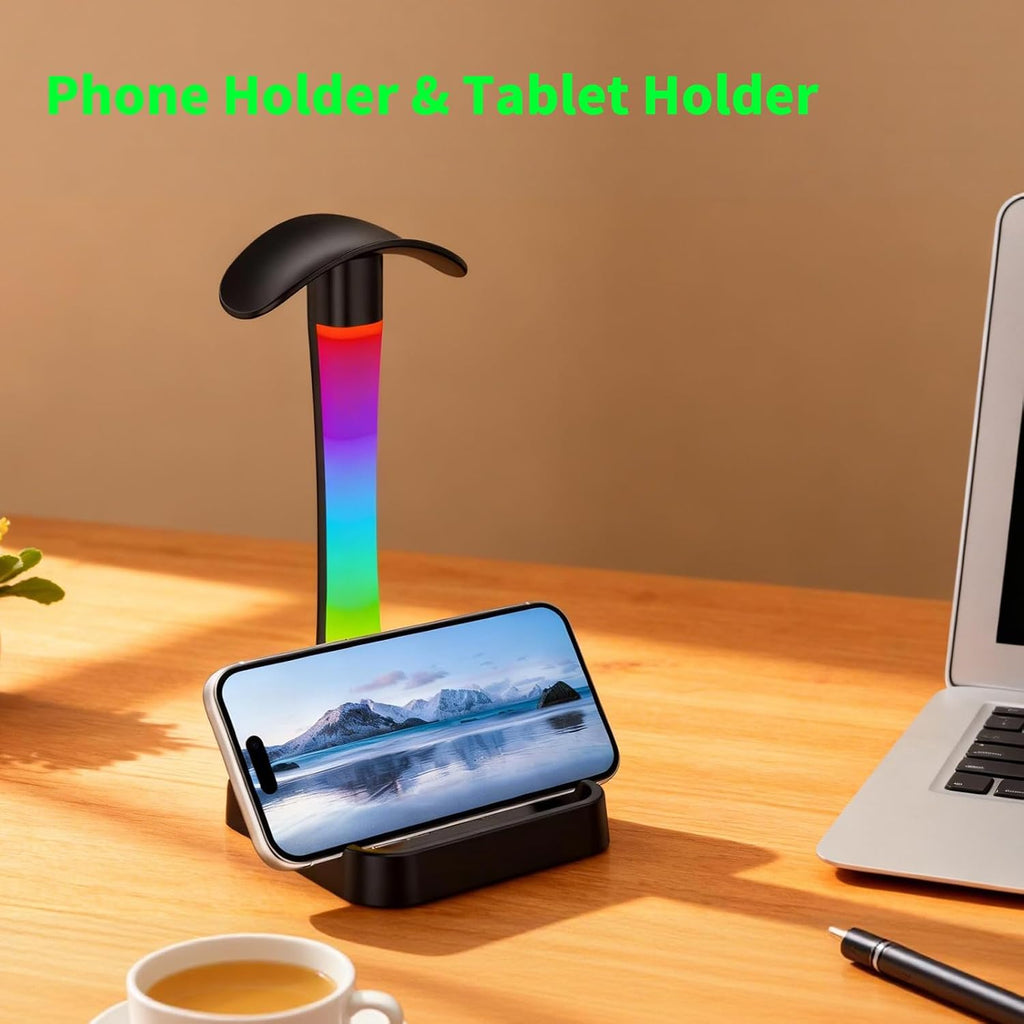 Headphone Stand with Charger,Gaming Headset stand with RGB Light Mode,For Airpod Max Stand,Desk Lamp,Phone Holder,Tablet Holder,desktop organizer,Gifts for Gamers & Music Lover(Black) - Image 9