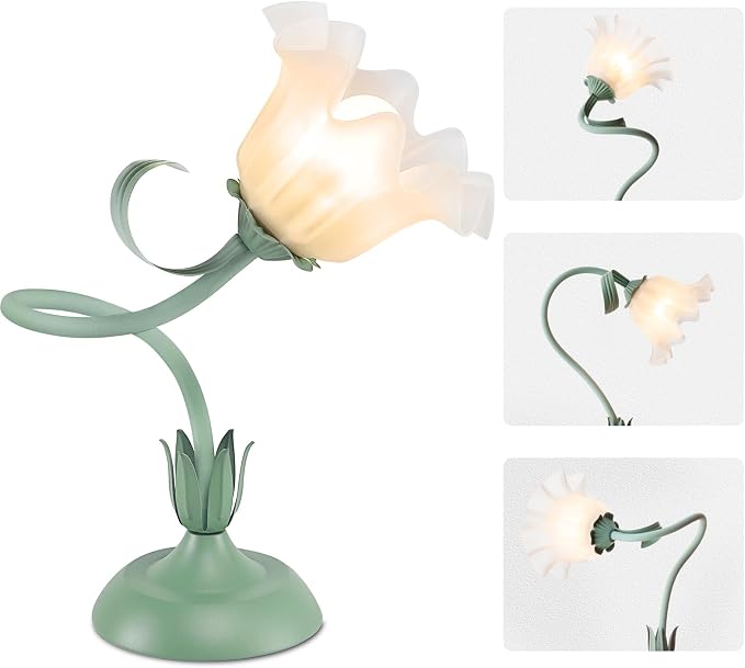 Cute Flower Desk Lamp, 3 Color Temperature Table Lamp with LED Bulb, Vintage Bedside Lamps, Reading Lamps with Soft Light for Bedroom, Living Room by Fuzzbopn