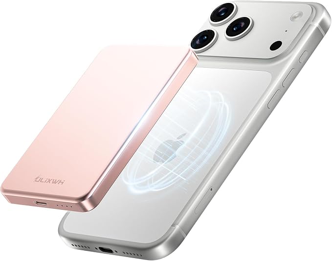 ULiXWH 10,000mAh for MagSafe Power Bank Ultra-Slim Fast Charging for Travel | Magnetic Wireless Charger with USB-C Cable, Portable Battery Pack for iPhone 17 Pro Max/17 Pro/Air/16/15/14/13, Rose Gold by ULiXWH